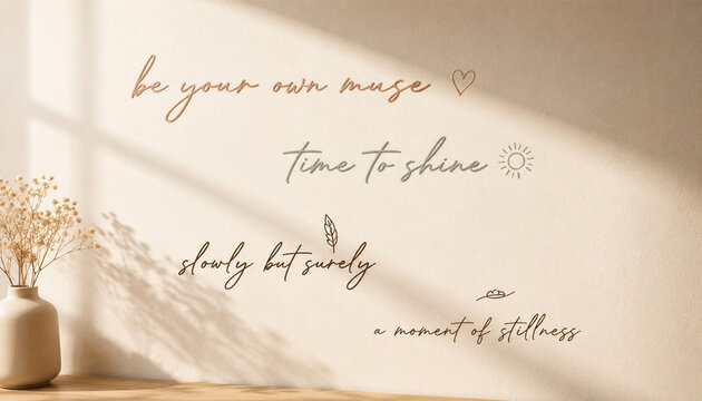 Inspirational Handwritten Text With Sunlight And Dried Flower Decor