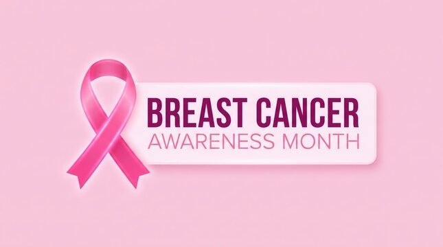 Breast cancer awareness ribbon and text on a soft pink background representing hope