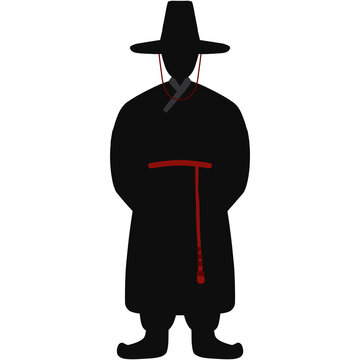 Korean Grim Reaper Jeoseung Saja in Traditional Black Robe and Gat Illustration