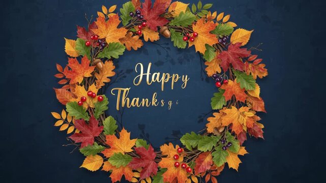 Abstract dark blue background with floating golden autumn leaves, elegant seasonal frame for fall holidays and festive design