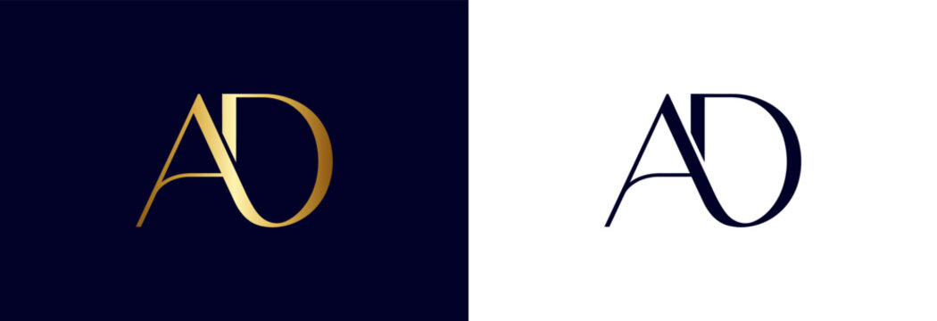 Luxury golden AD monogram logo on dark navy background for branding.