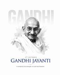 Obraz premium Mahatma Gandhi Jayanti creative social media post design for national holiday celebration.