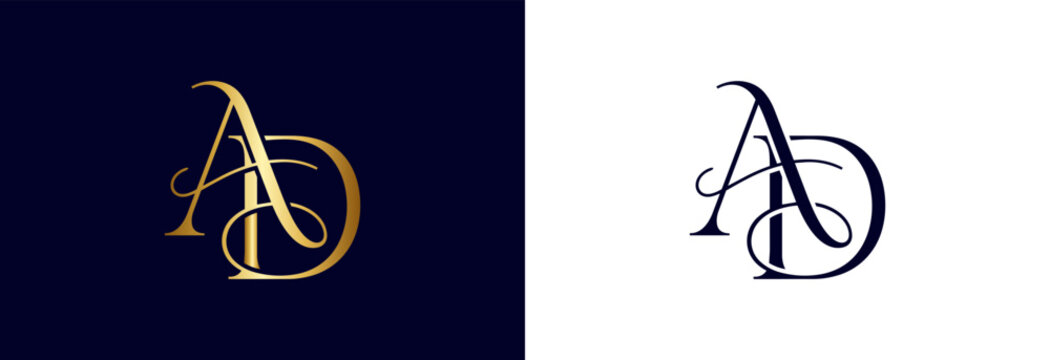 Elegant AD monogram logo in gold and navy blue for branding.