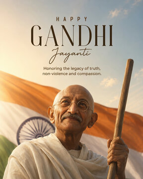Mahatma Gandhi Jayanti social media post creative design with Indian flag background