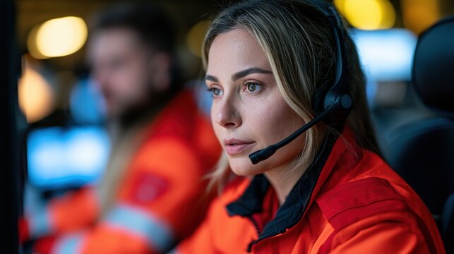 Dispatcher coordinating emergency response with resource team in control center