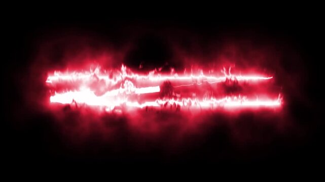 Red electric plasma border features glowing energy lines flickering continuously with red smoke on black background. Seamless loop. 4K animation.