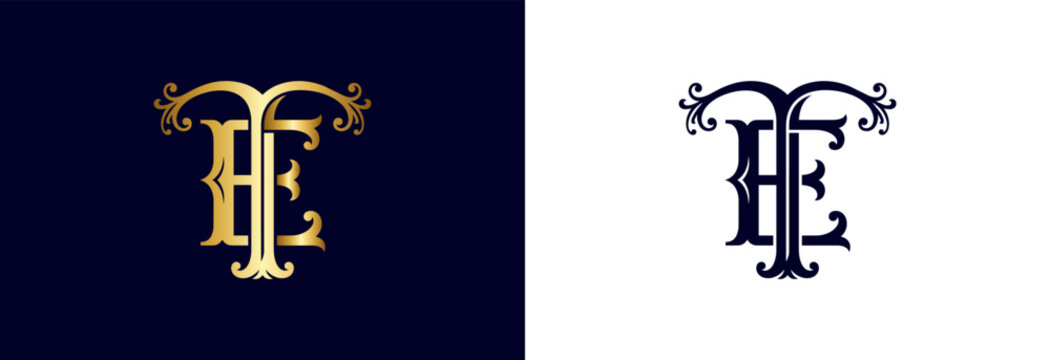 Monogram TE initials golden elegant luxury emblem for branding and design.