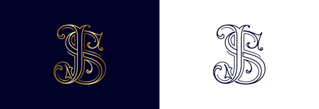 Monogram initials js elegant golden ornate script for luxury branding projects.