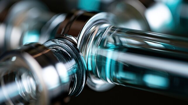 Transparent ethanol flowing through glass inspection tube with polished metal valves