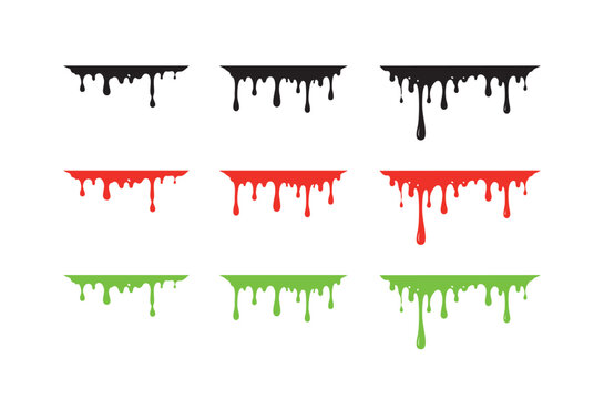 Dripping Paint Slime Silhouette Set Black Green Dripping Liquid Paint Splatter Liquid Drip Border Vector Illustration Isolated White Background Graphic Element