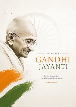 Mahatma Gandhi Gandhi Jayanti Minimalist Poster with Indian Tricolor Brush Strokes