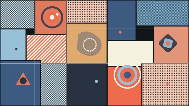 Abstract Geometric Mondrian Style Pattern with Modern Patterns