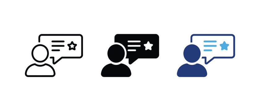 Customer feedback review speech bubble star user icon set. Vector illustration