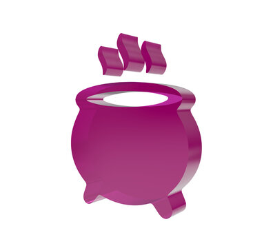 A3d rendered magenta witch cauldron isolated on a black background, glossy texture, magic pot cooking
