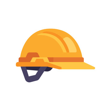 Construction hard hat icon with brim and chin strap, flat illustration