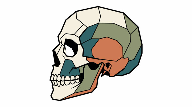 Abstract Geometric Human Skull Side Profile Vector Illustration with Low Poly Design