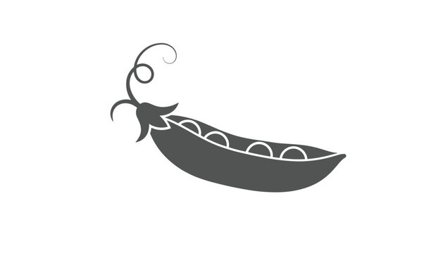 Minimalist dark gray silhouette of a fresh vegetable pea pod with little peas inside isolated on white background.