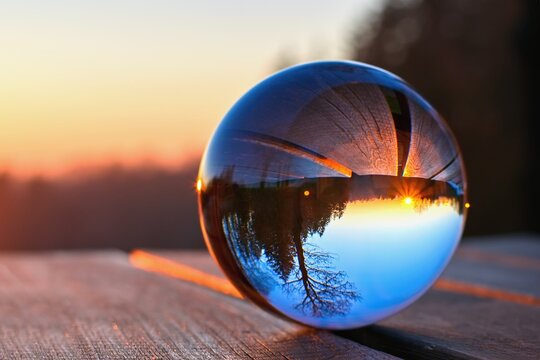 Lens ball creative photography, landscape reflection