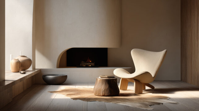 Cozy space with chair and fireplace