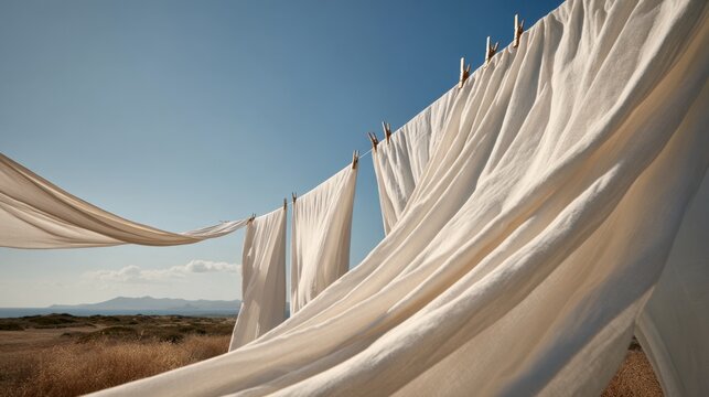 Sun-drying clothes by coast