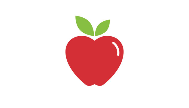Healthy eating symbol featuring a red heart shaped apple with two vibrant green leaves on a white background.