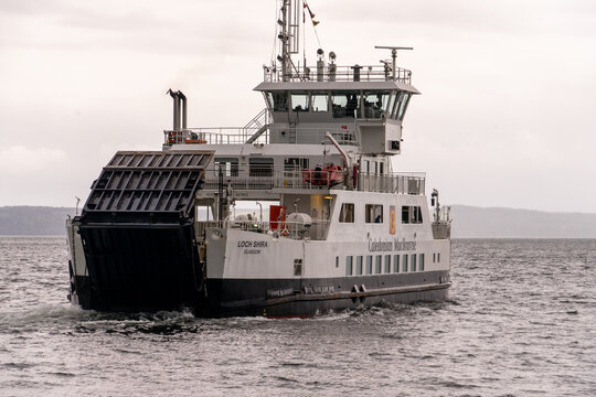 MV Loch Shira, a Caledonian MacBrayne car ferry  Largs to Cumbrae in western Scotland. Caledonian MacBrayne. Largs to Cumbrae (Millport) on the Firth of Clyde. Largs, Scotland, September 1, 2026. 