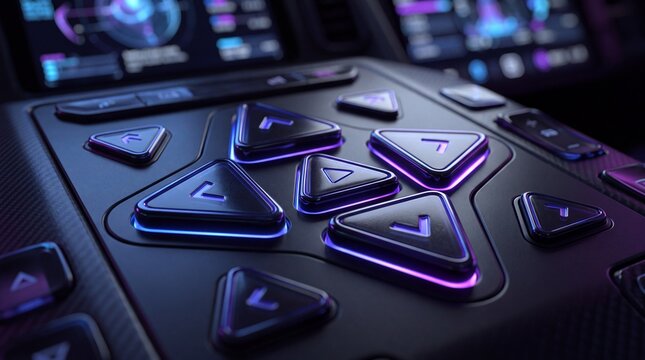 Futuristic Control Panel with Illuminated Directional Buttons