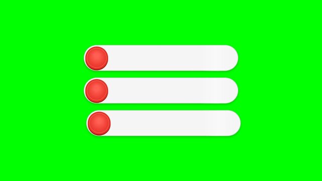 List Menu Bars with Red Buttons on Green Screen