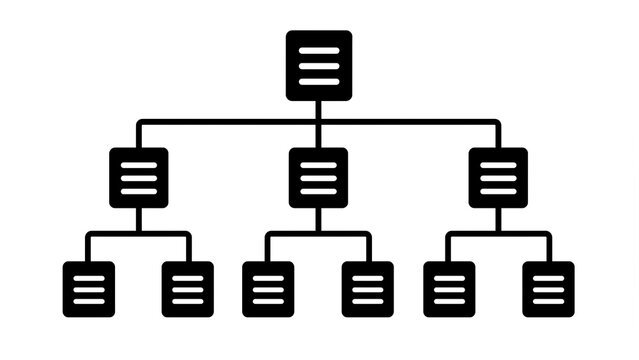 Sitemap hierarchy diagram showing structural breakdown data classification with minimal flat lines icon for web architecture organization
