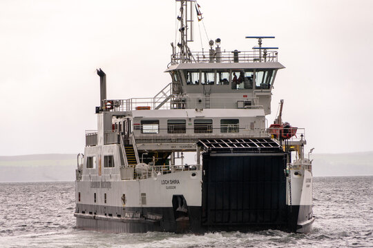 MV Loch Shira, a Caledonian MacBrayne car ferry  Largs to Cumbrae in western Scotland. Caledonian MacBrayne. Largs to Cumbrae (Millport) on the Firth of Clyde. Largs, Scotland, September 1, 2026. 