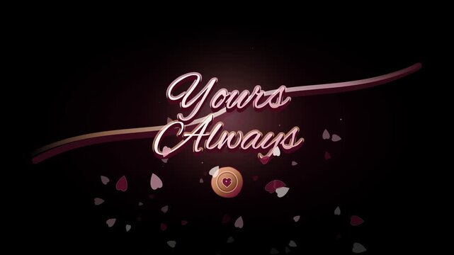 Yours always text with hearts on a dark background