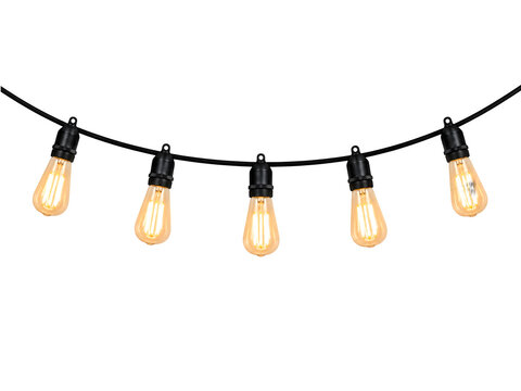 Vintage string lights, glowing edison bulbs, decorative patio lighting isolated on Transparent Background