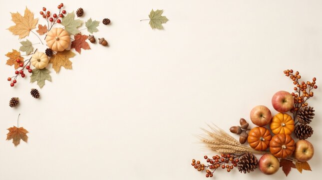 Autumn harvest frame border with colorful pumpkins and fall leaves for thanksgiving or halloween seasonal decoration background design for festive greeting card and flyer layout