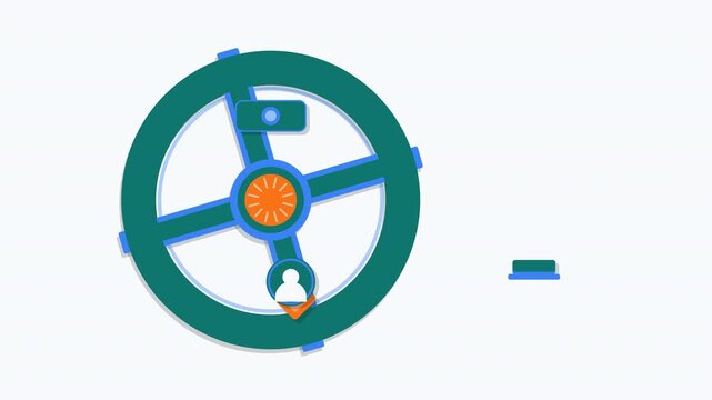 Premium business animation visualizing customer retention and repeat purchases through a mechanical flywheel that converts recurring transactions into increasing sales output.