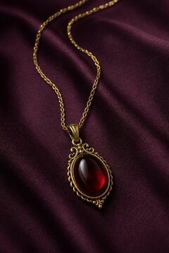 Garnet cabochon pendant on a dark background