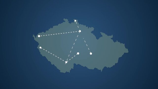 Czech Republic Map with Connected Straight Lines Representing Global Signal Transmission