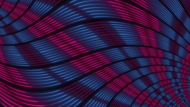 Wavy neon lines in blue and pink on dark digital background loop for futuristic visuals, cyberpunk interfaces