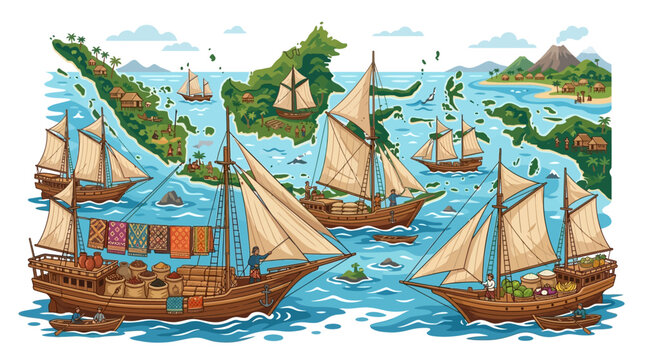 Historical Sailing Ships on Ocean Waves.
