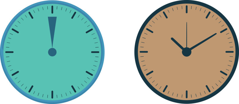 Analog Wall Clock Face Set Vector Flat Icon Illustration Isolated on White Background Time