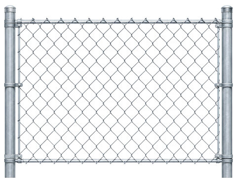 Galvanized chain link fence, silver metal wire mesh, industrial security fencing isolated on Transparent Background