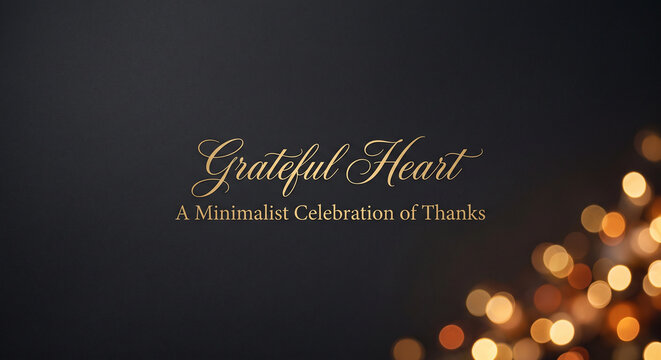 Elegant thanksgiving greeting card with gold calligraphy on minimalist dark background.