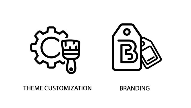 Theme customization and branding outline vector icons with customization