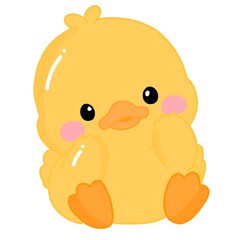Cute Yellow Duckling Sitting Cartoon Illustration © Lani