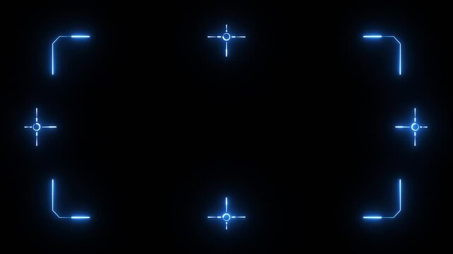 Futuristic neon blue digital interface frame loop with glowing HUD elements and targeting scans