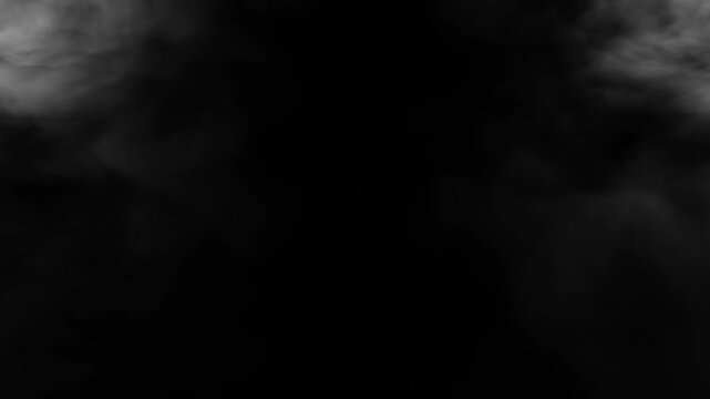 White smoke and fog billowing from the top corners against a black background for cinematic overlays