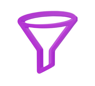 A3d rendered purple funnel for filtering data or liquids, isolated on a black background, 3d symbol