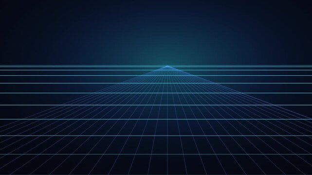 Futuristic blue perspective grid horizon line background