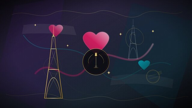 Vintage Parisian Romance Abstract Illustration with Eiffel