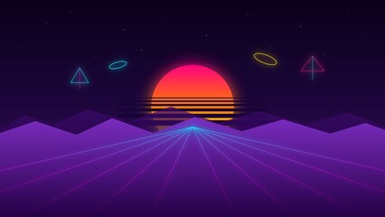 Abstract Neon Cybernetic Grid Landscape Background © Gripsloeti