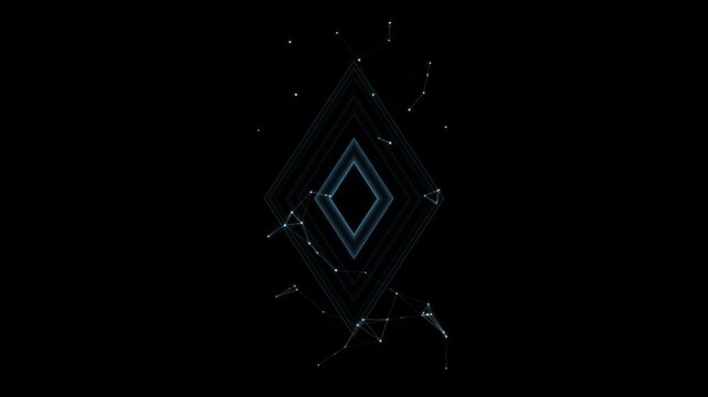 Abstract Geometric Diamond Shape with Particles and Light Trails on Black Background